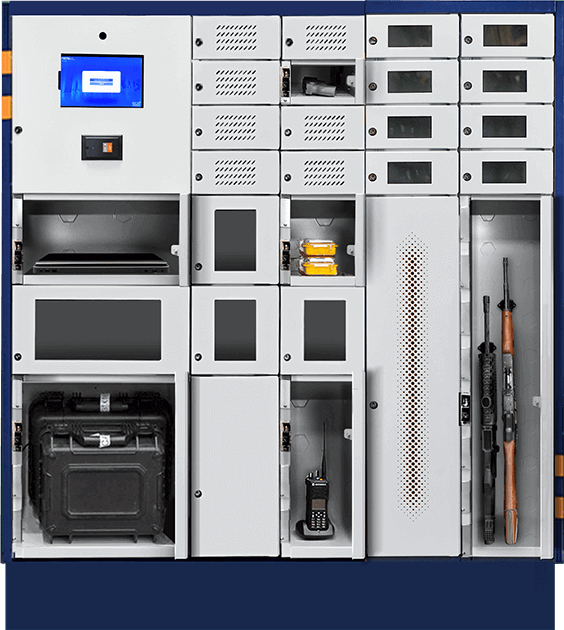 AssetTracer AT Series Smart Locker for Law Enforcement agencies to store weapons, police gear, evidence and tactical equipment.