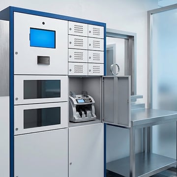 AssetTracer locker securing a cash counting machine for casino cage operations