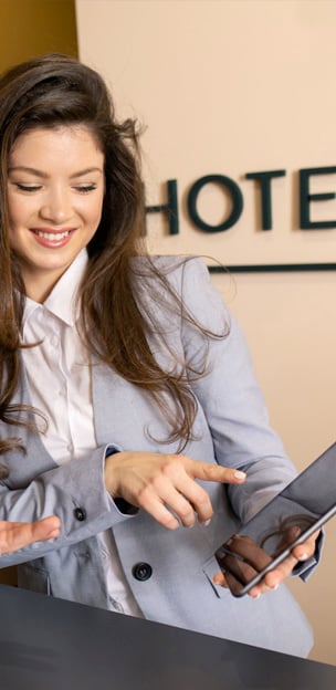 Tracking guest information on a tablet by a hotel employee