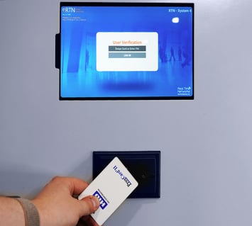 An RFID card is used to access a smart locker in a warehouse