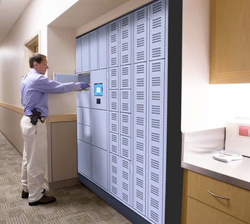 Police Officer using a Police Smart Locker for Gear