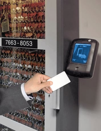 RFID access card used by an employee to access a key cabinet of a key management system