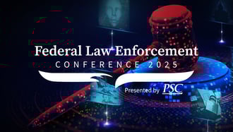 Law enforcement conference banner showing details about the PSC Law Enforcement Conference 2025 in Arlington, VA, February 25, 2025.