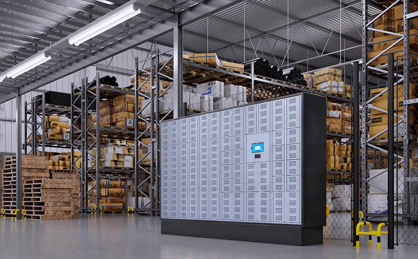 Smart Locker Placed in a Warehouse for Shipping and Logistics