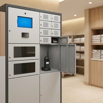 AssetTracer locker storing mobile housekeeping devices and panic buttons in a casino hotel