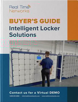 Cover of Real Time Networks Buyer’s Guide for Intelligent Locker Solutions with demo contact details