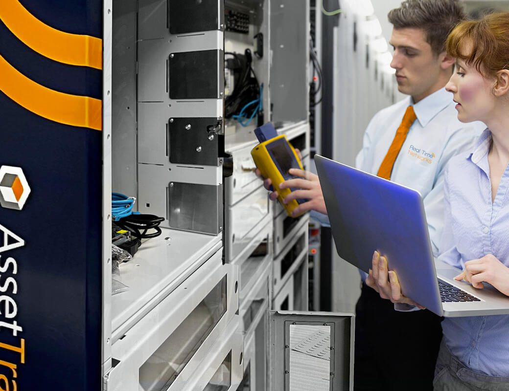 Using a smart locker to store and charge electronic devices by two employees