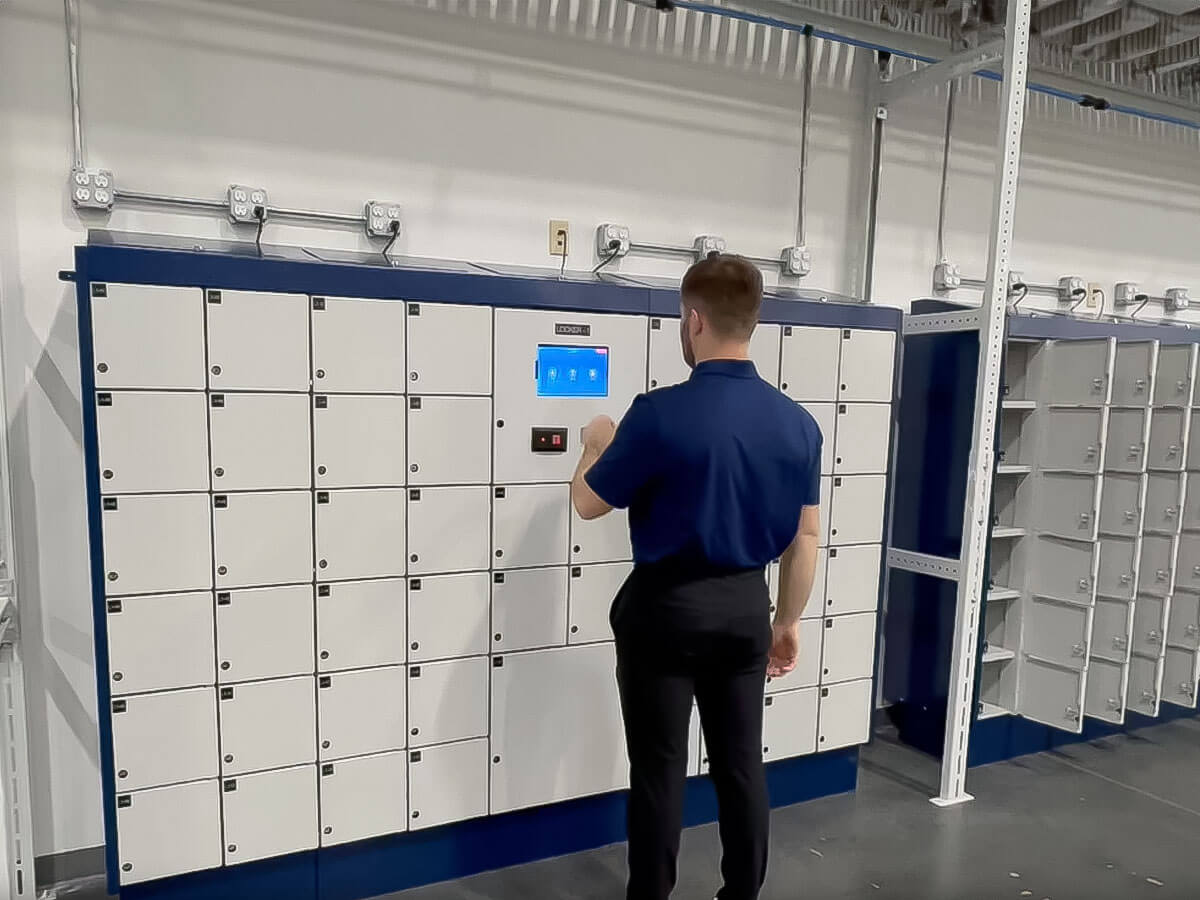 An employee using a smart locker system