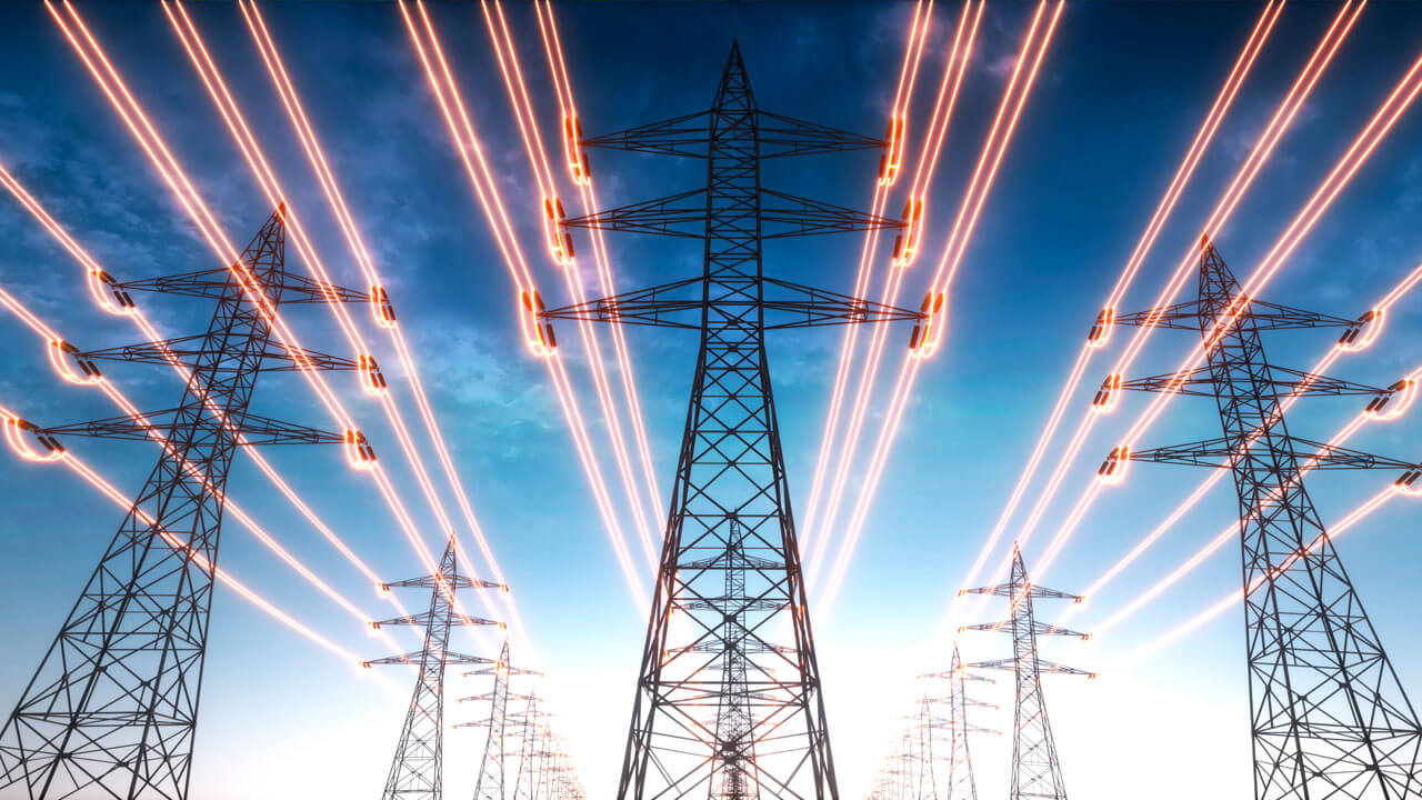 NERC Compliance - Electric High Voltage Power Lines Showing Electricity Transmision
