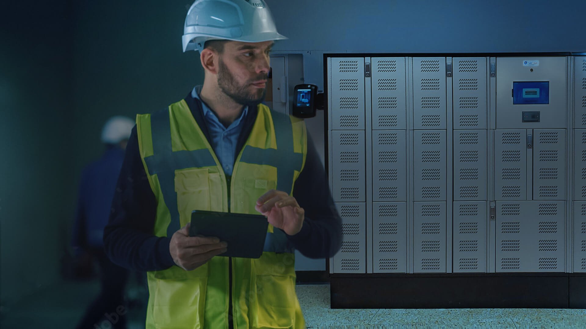 Man With a Helmet Using AssetTracer Smart Lockers