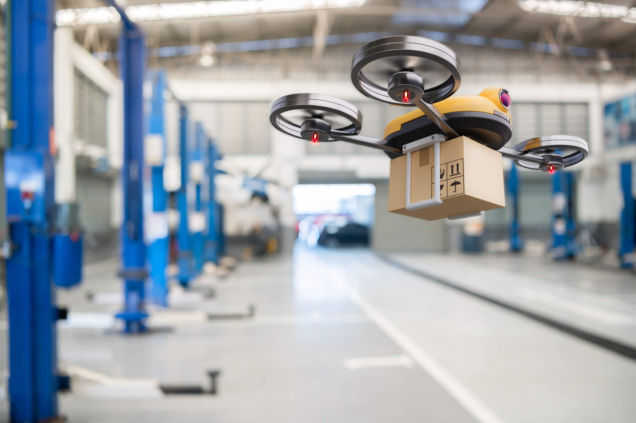 Using drones to move boxes in a warehouse