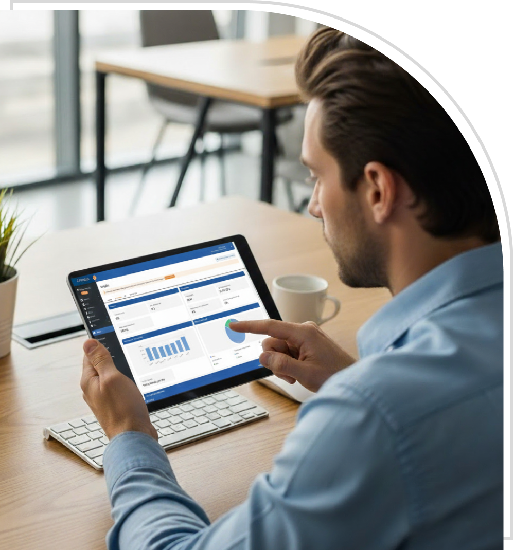 Person using a tablet with real-time asset tracking dashboard to secure and optimize critical assets.